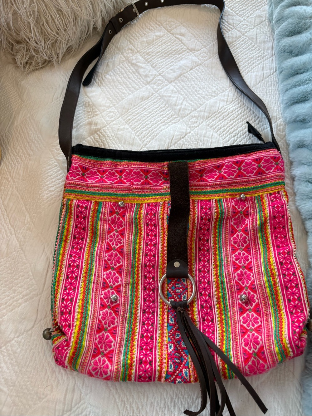 JADEtribe Bohemian Pink Embroidered Crossbody Bag